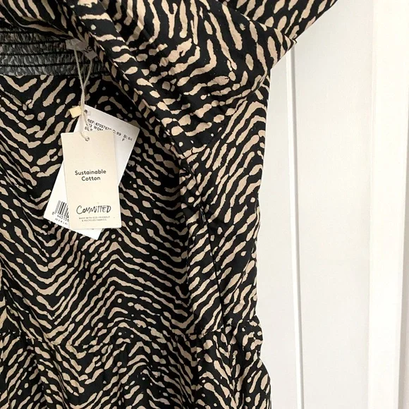 ♦️SOLD♦️ Mango Puff Sleeve Midi Dress Abstract Animal Print Black & Tan Size 10 - Picture 10 of 13